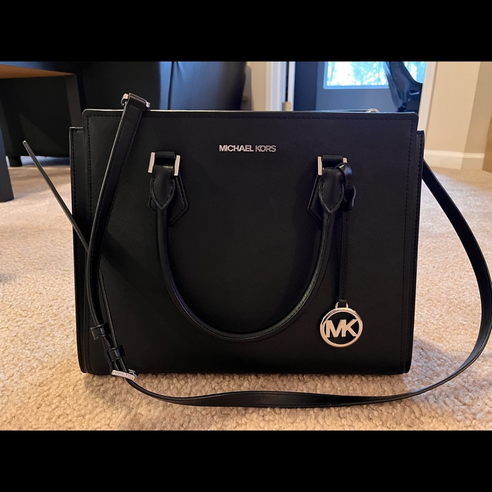 Michael Kors Hope Black Saffiano Leather Large Satchel Bag Crossbody Handbag